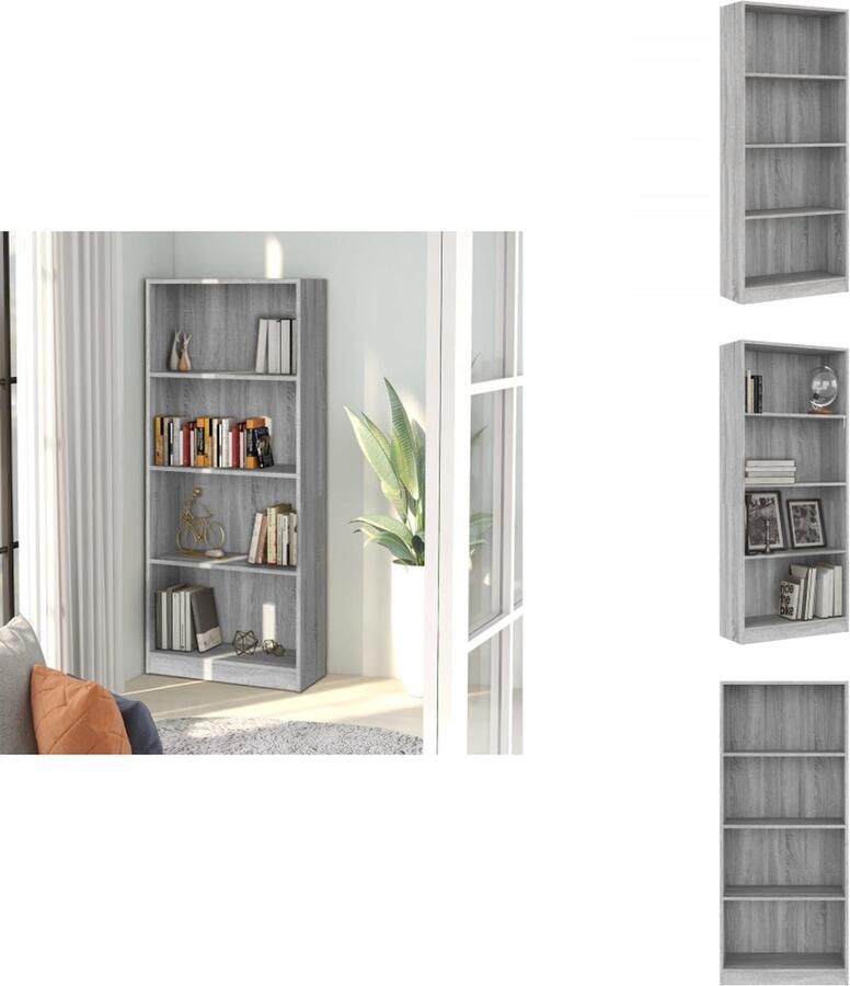 VidaXL Boekenkast Boekenkasten Boekenschap Boekenstandaard Boekenkast 4 schappen 60x24x142 cm bewerkt hout grijs sonoma