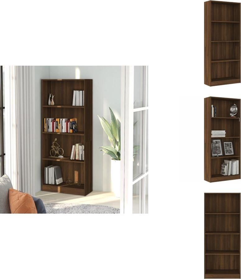 VidaXL Boekenkast Boekenkasten Boekenschap Boekenstandaard Boekenkast 4 schappen 60x24x142 cm bewerkt hout bruin eikenkleur