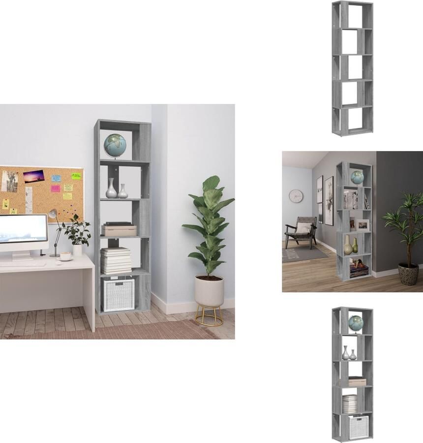 VidaXL Boekenkast Boekenkasten Boekenschap Boekenstandaard Boekenkast 45x24x160 cm bewerkt hout grijs sonoma eikenkleurig - Foto 2