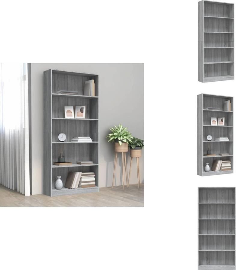 VidaXL Boekenkast Boekenkasten Boekenschap Boekenstandaard Boekenkast 80x24x175 cm bewerkt hout grijs sonoma eikenkleurig - Foto 2