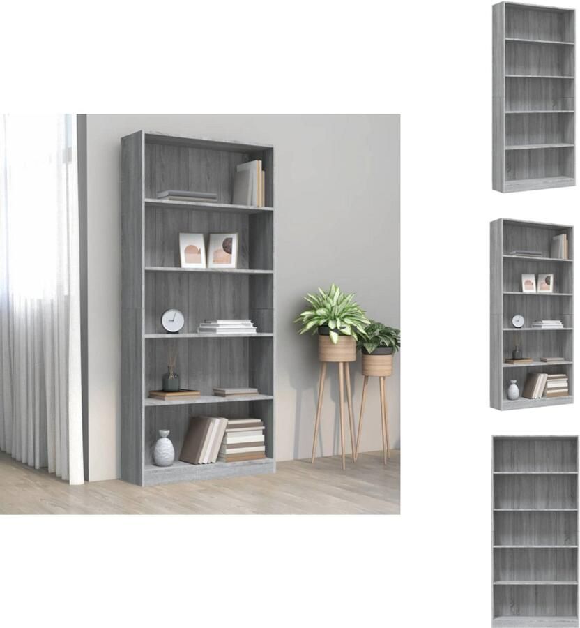 VidaXL Boekenkast Boekenkasten Boekenschap Boekenstandaard Boekenkast 80x24x175 cm bewerkt hout grijs sonoma eikenkleurig