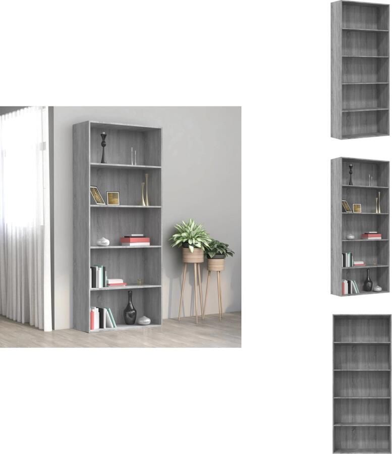 VidaXL Boekenkast Boekenkasten Boekenschap Boekenstandaard Boekenkast 80x30x189 cm bewerkt hout grijs sonoma eikenkleurig