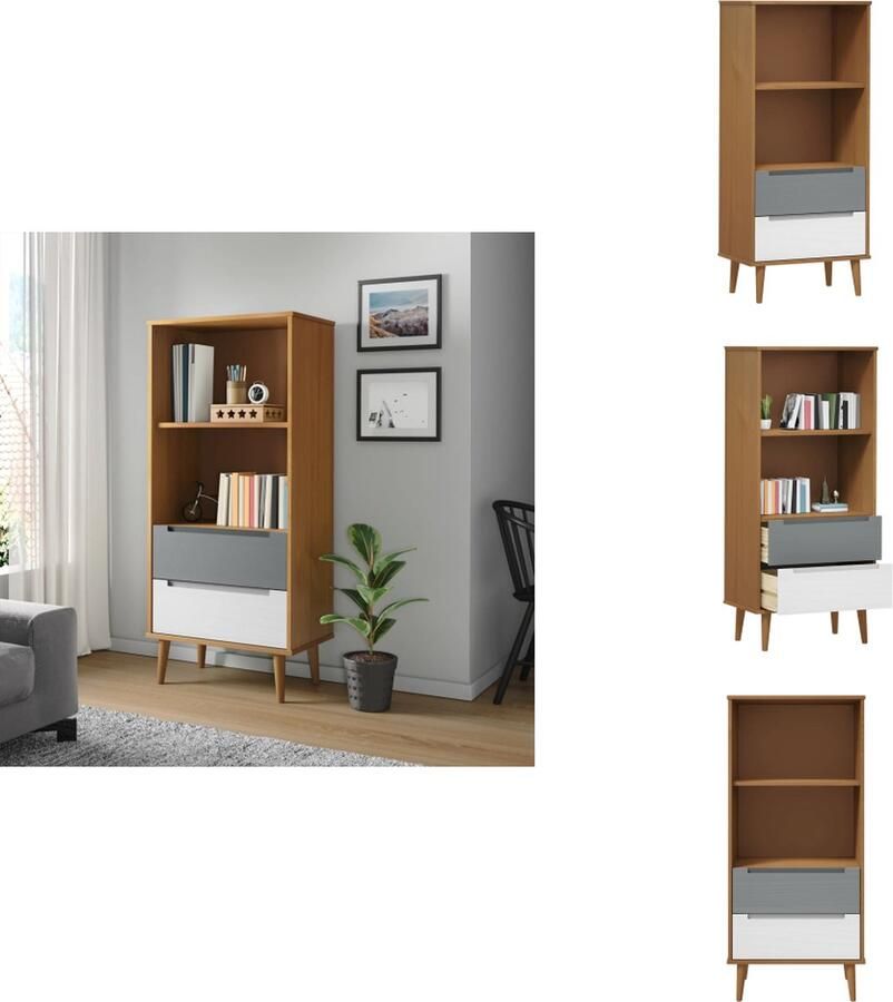 VidaXL Boekenkast Boekenkasten Boekenschap Boekenstandaard Boekenkast MOLDE 60x35x133 5 cm massief grenenhout bruin
