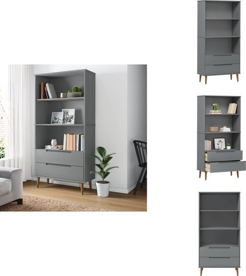 VidaXL Boekenkast Boekenkasten Boekenschap Boekenstandaard Boekenkast MOLDE 85x35x170-5 cm massief grenenhout grijs - Foto 2