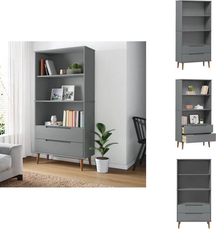 VidaXL Boekenkast Boekenkasten Boekenschap Boekenstandaard Boekenkast MOLDE 85x35x170-5 cm massief grenenhout grijs