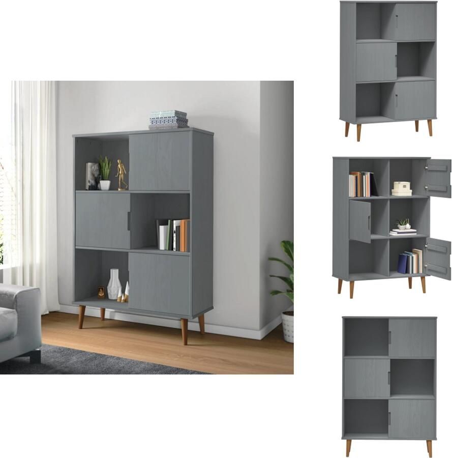 VidaXL Boekenkast Boekenkasten Boekenschap Boekenstandaard Boekenkast MOLDE 90x35x133 5 cm massief grenenhout grijs