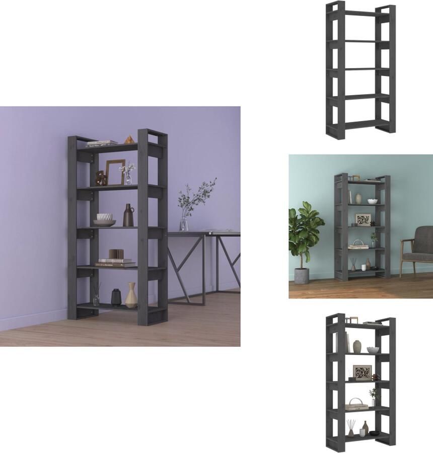 VidaXL Boekenkast Boekenkasten Boekenschap Boekenstandaard Boekenkast kamerscherm 80x35x160 cm massief hout grijs