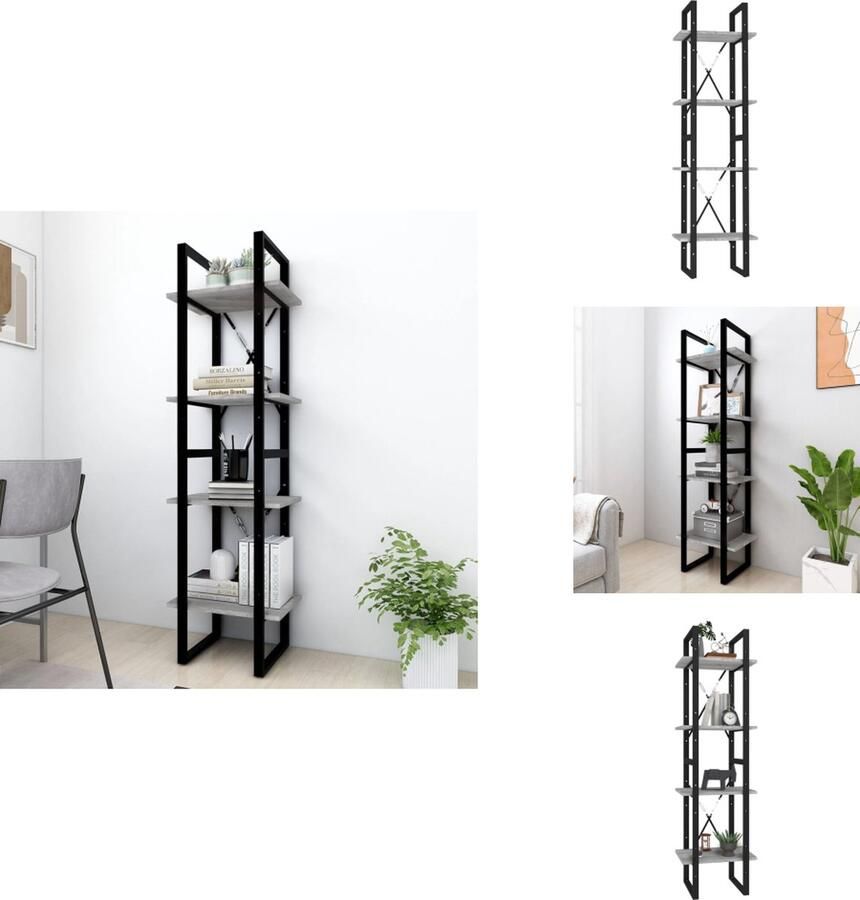 VidaXL Boekenkast Boekenkasten Boekenschap Kast Boekenkast 4-laags 40x30x140 cm bewerkt hout grijs sonoma eiken - Foto 2