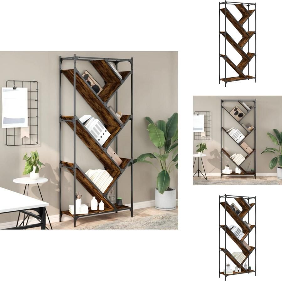 VidaXL Boekenkast Boekenkasten Boomvormig Boekenrek Boomvormige Boekenkast 79x30x180 cm bewerkt hout en metaal gerookt eiken