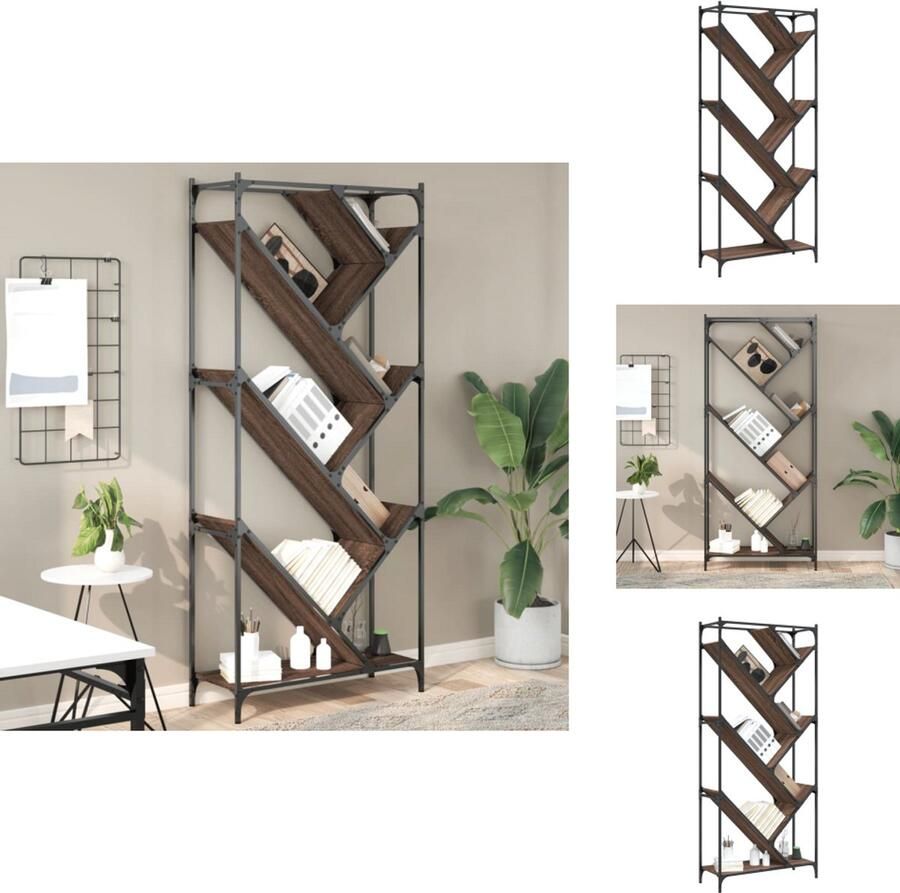 The Living Store Boekenkast 79x30x180 cm bewerkt hout en metaal bruin eiken Boekenkast Houten Boekenkast Vintage Boekenkast Bibliotheekkast Design Boekenkast - Foto 3