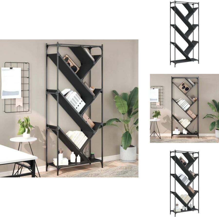VidaXL Boekenkast Boekenkasten Boomvormig Boekenrek Boomvormige Boekenkast 79x30x180 cm bewerkt hout en metaal zwart