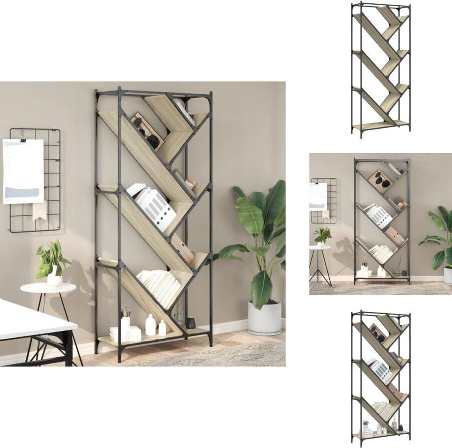 VidaXL Boekenkast Boekenkasten Boomvormig Boekenrek Boomvormige Boekenkast 79x30x180 cm bewerkt hout en metaal sonoma eiken