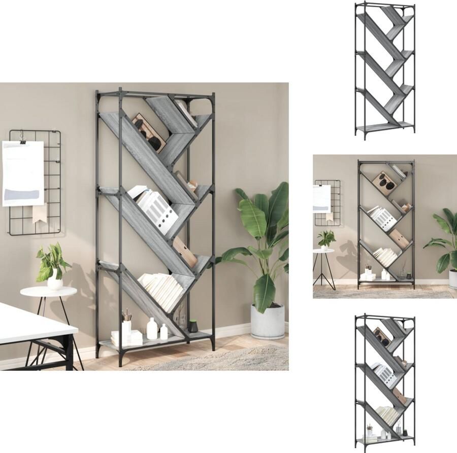 VidaXL Boekenkast Boekenkasten Boomvormig Boekenrek Boomvormige Boekenkast 79x30x180 cm bewerkt hout en metaal grijs sonoma