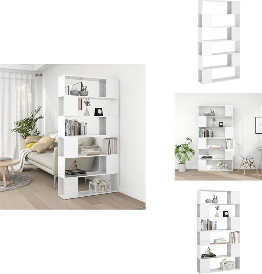 VidaXL Boekenkast Boekenkasten Houten Boekenkast Kamerscherm Boekenkast kamerscherm 100x24x188 cm hoogglans wit