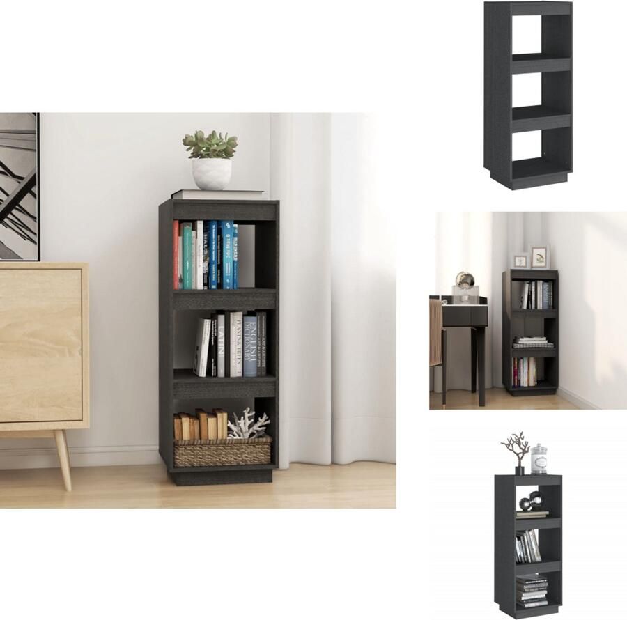 VidaXL Boekenkast Boekenkasten Houten Boekenkast Kamerscherm Boekenkast kamerscherm 40x35x103 cm massief grenenhout grijs
