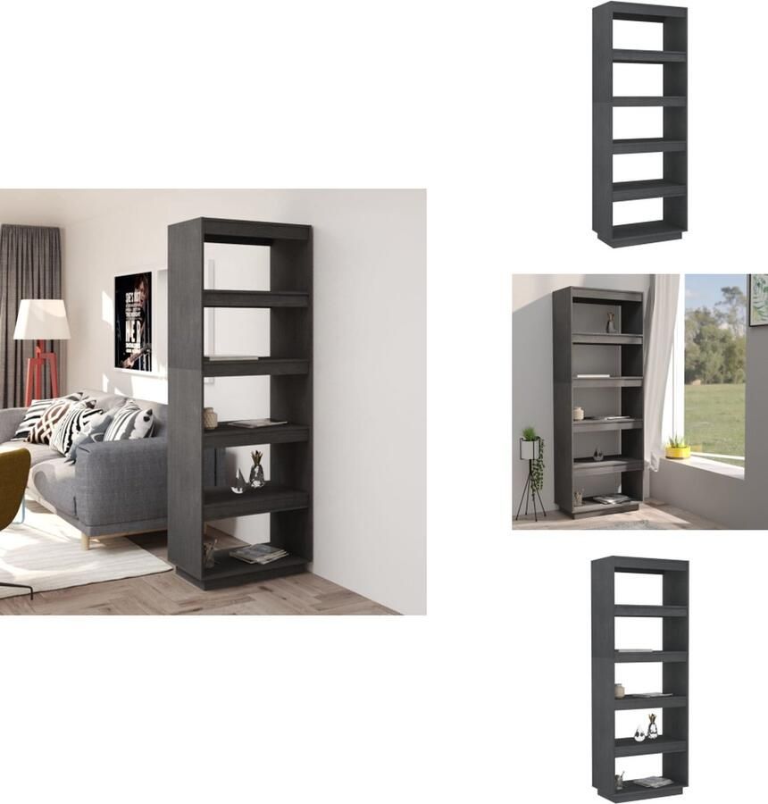 VidaXL Boekenkast Boekenkasten Houten Boekenkast Kamerscherm Boekenkast kamerscherm 60x35x167 cm massief grenenhout grijs