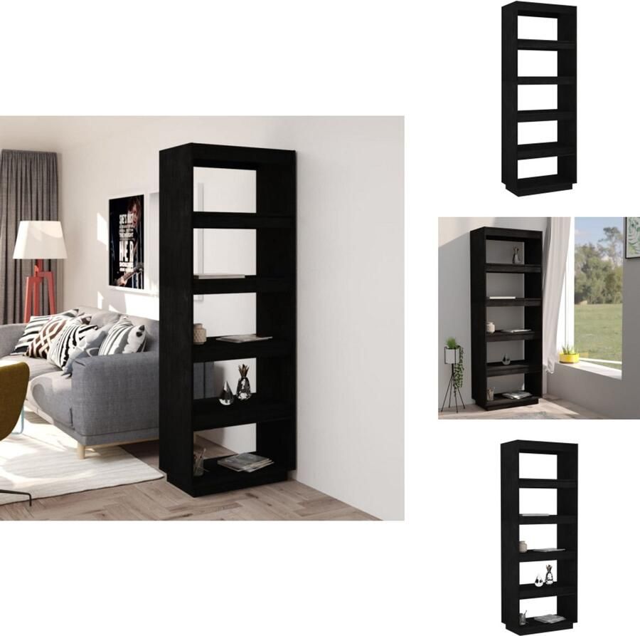 VidaXL -Boekenkast kamerscherm-60x35x167-cm-massief-grenenhout-zwart - Foto 3
