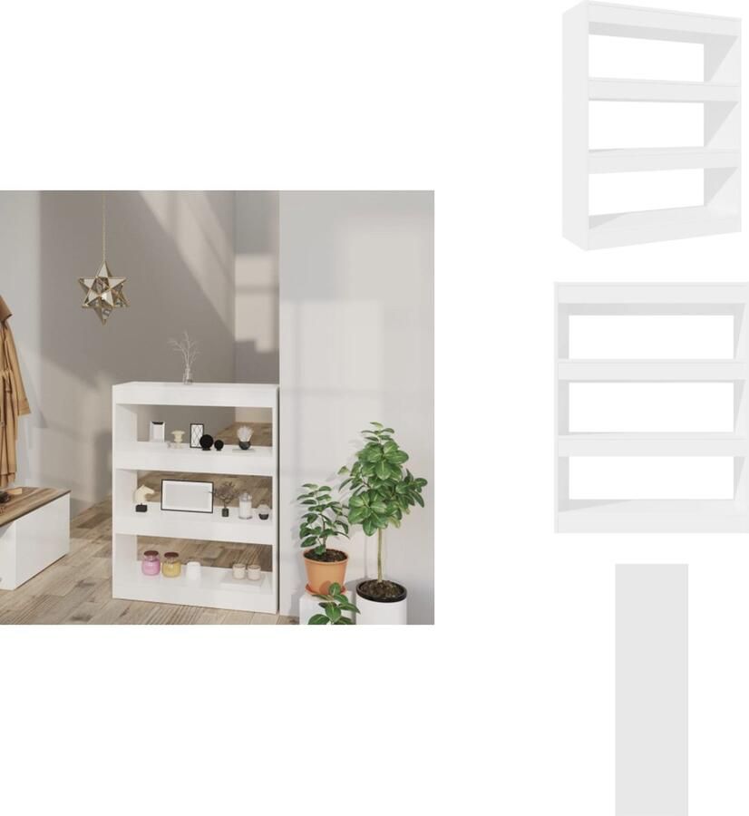 VidaXL Boekenkast Boekenkasten Houten Boekenkast Kamerscherm Boekenkast kamerscherm 80x30x103 cm bewerkt hout hoogglans wit - Foto 2