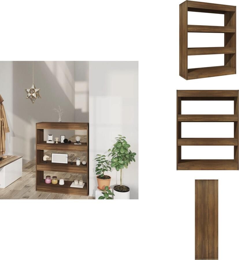 VidaXL Boekenkast Boekenkasten Houten Boekenkast Kamerscherm Boekenkast kamerscherm 80x30x103 cm bewerkt hout bruin eiken