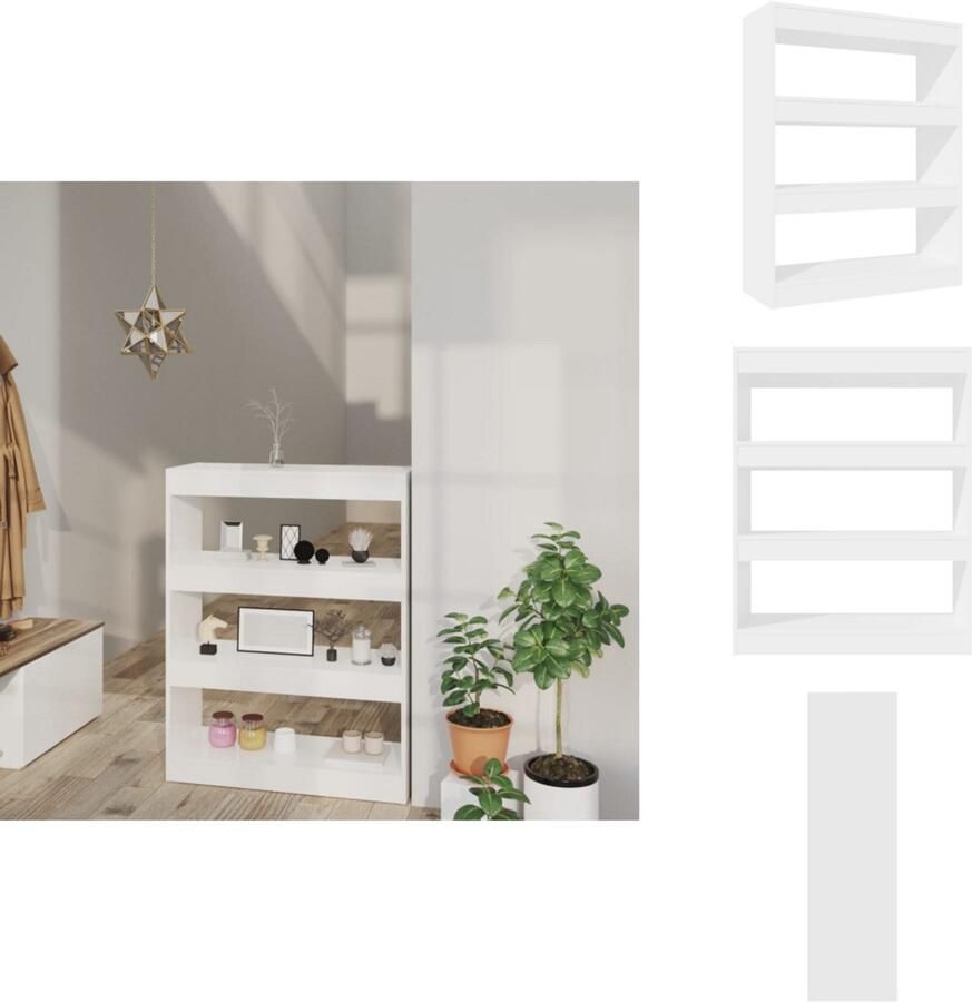 VidaXL Boekenkast Boekenkasten Houten Boekenkast Kamerscherm Boekenkast kamerscherm 80x30x103 cm bewerkt hout hoogglans wit