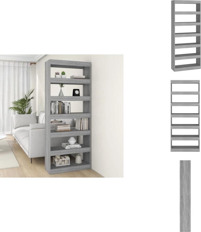 VidaXL Boekenkast Boekenkasten Houten Boekenkast Kamerscherm Boekenkast kamerscherm 80x30x198 cm bewerkt hout grijs sonoma