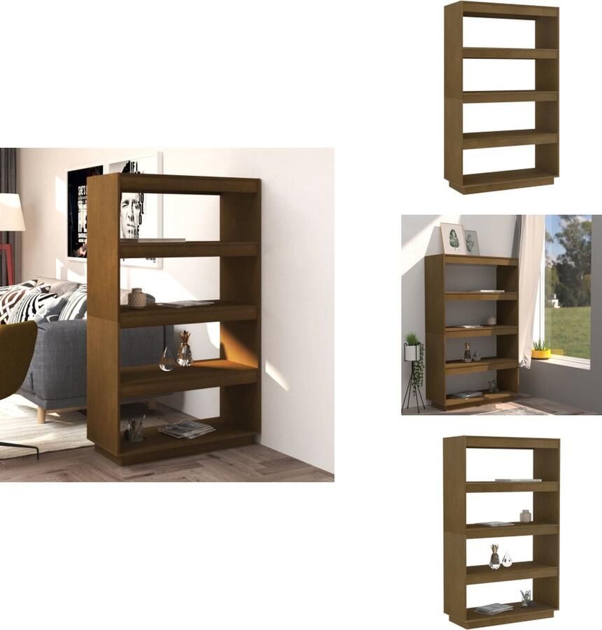 VidaXL Boekenkast Boekenkasten Houten Boekenkast Kamerscherm Boekenkast kamerscherm 80x35x135 cm grenenhout honingbruin - Foto 4