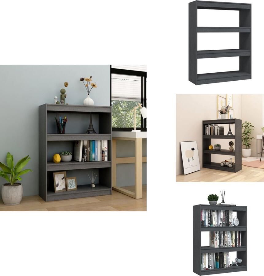 VidaXL Boekenkast Boekenkasten Houten Boekenschap Houten Boekenschappen Boekenkast kamerscherm 100x30x103 cm massief grenenhout grijs