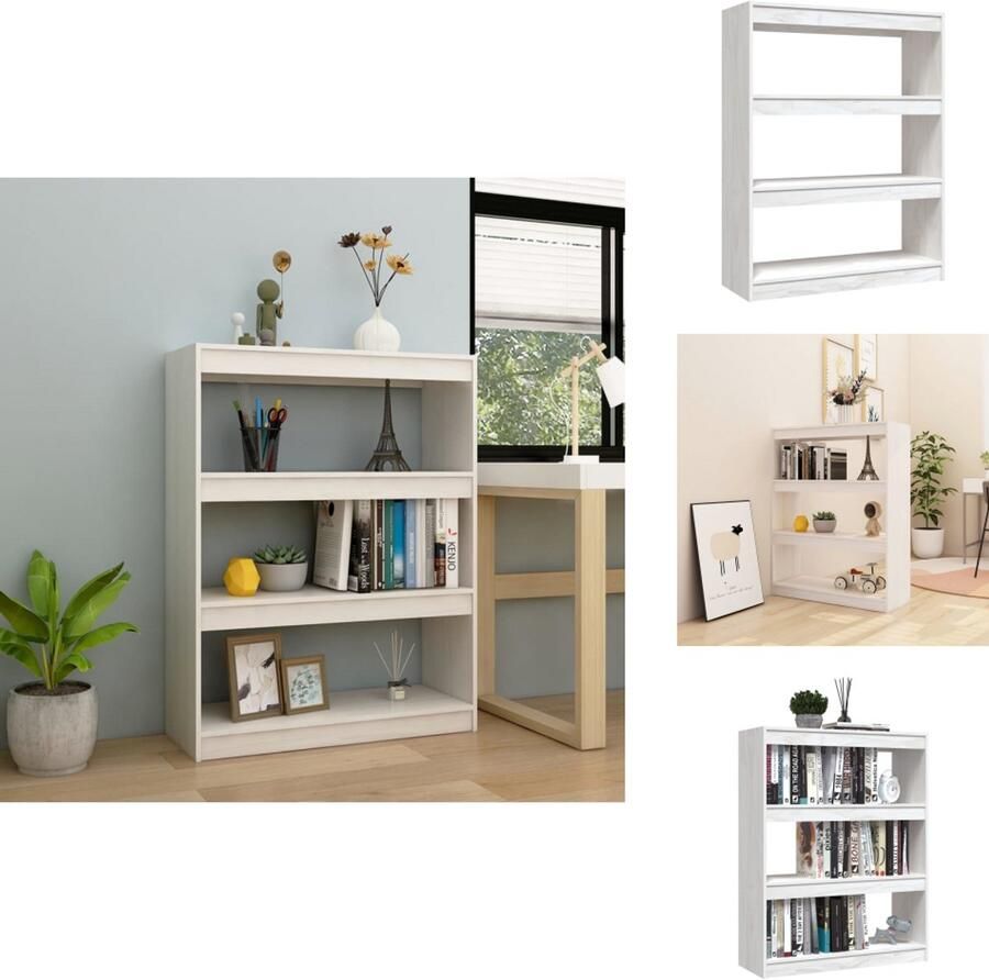 VidaXL Boekenkast Boekenkasten Houten Boekenschap Houten Boekenschappen Boekenkast kamerscherm 100x30x103 cm massief grenenhout wit