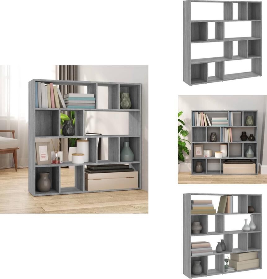 VidaXL Boekenkast Boekenkasten Kamerscherm Kamerschermen Boekenkast kamerscherm 105x24x102 cm grijs sonoma eikenkleurig - Foto 2