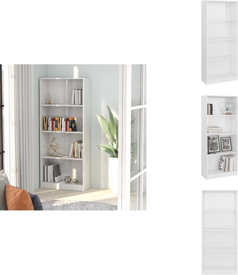VidaXL Boekenkast Boekenkasten Kast Kasten Boekenkast 4 schappen 60x24x142 cm bewerkt hout hoogglans wit