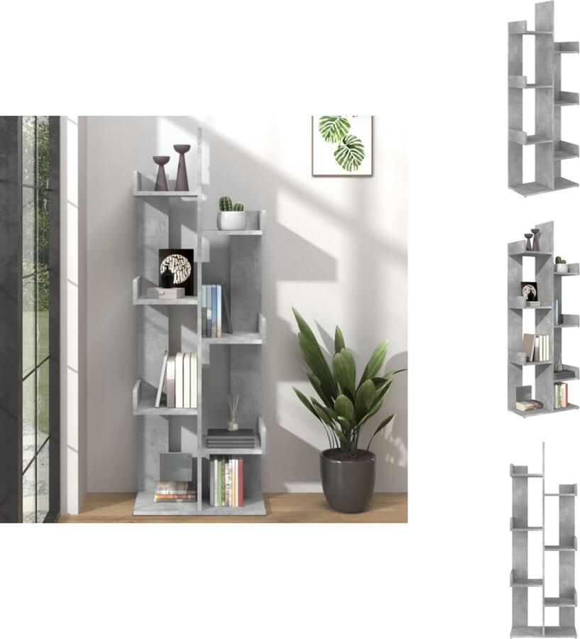 The Living Store Boekenkast Betongrijs 48 x 25.5 x 140 cm Stabiel en compact Boekenkast Boekenplank Houten Boekenkast Grijze Boekenkast Compacte Boekenkast - Foto 2