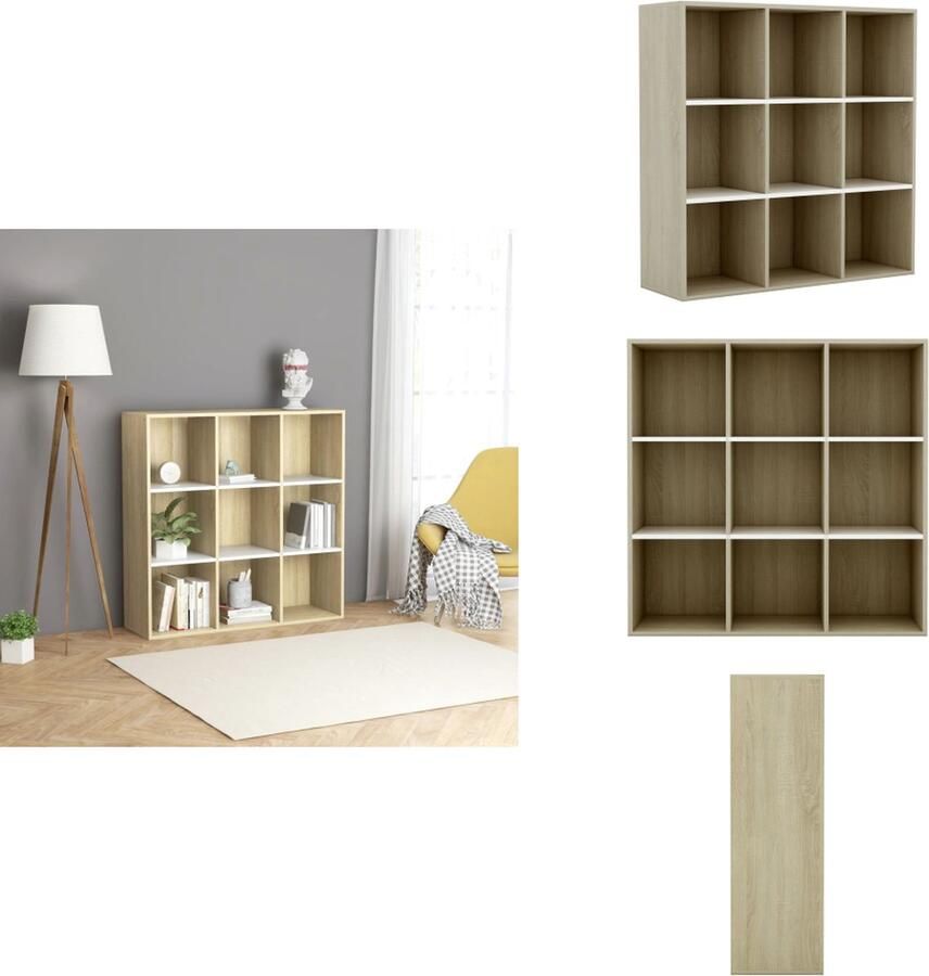 VidaXL Boekenkast Boekenkasten Kast Kasten Boekenkast 98x29x97 5cm bewerkt hout wit en sonoma eikenkleurig