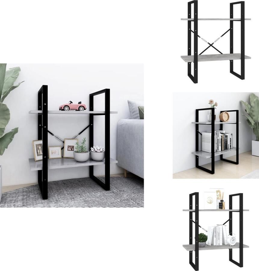 VidaXL Boekenkast Boekenkasten Kast Kasten Boekenkast met 2 schappen 60x30x70 cm bewerkt hout betongrijs - Foto 2