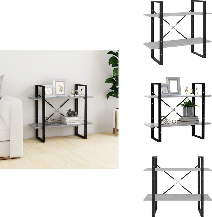 VidaXL Boekenkast Boekenkasten Kast Kasten Boekenkast met 2 schappen 80x30x70 cm spaanplaat betongrijs - Foto 2