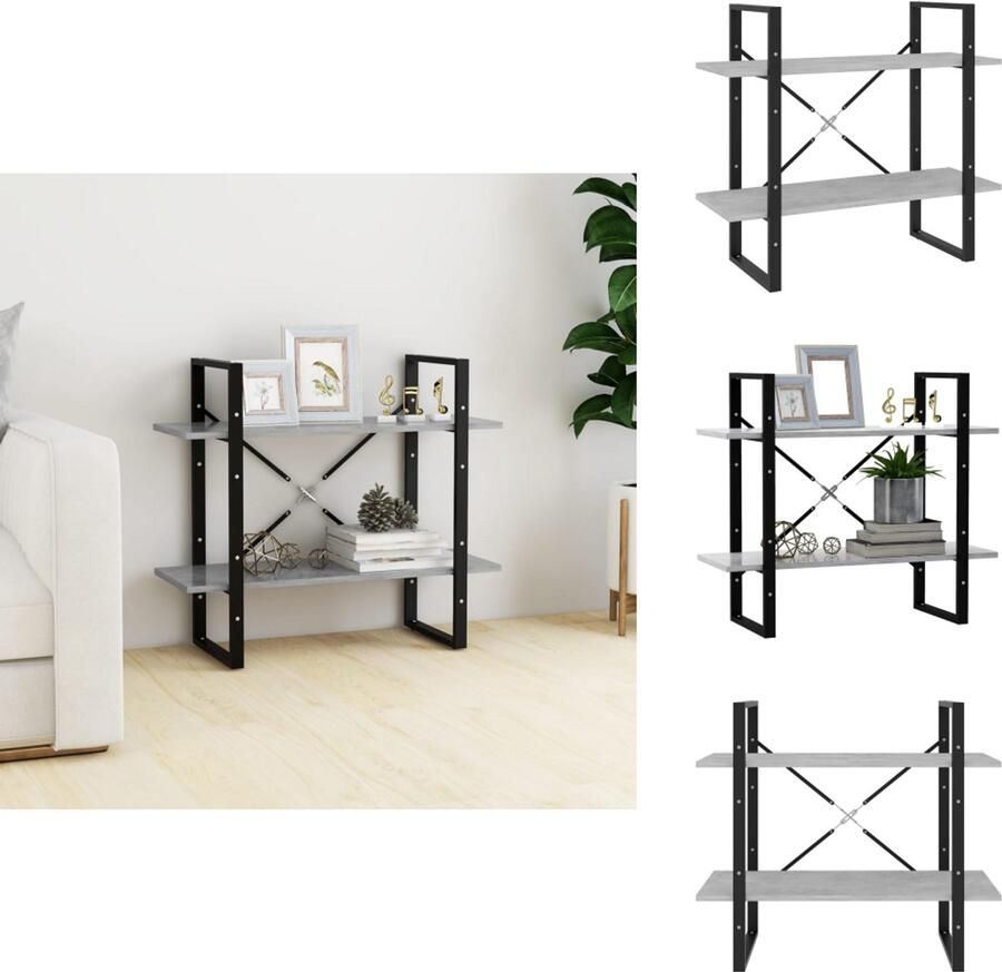 VidaXL Boekenkast Boekenkasten Kast Kasten Boekenkast met 2 schappen 80x30x70 cm spaanplaat betongrijs