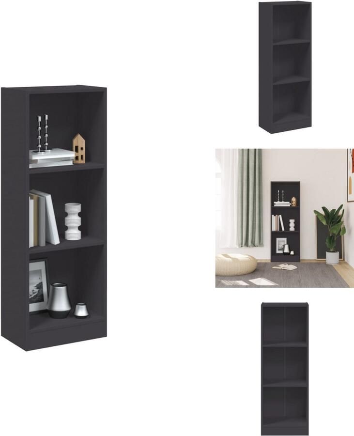VidaXL Boekenkast Boekenkasten Kast Kasten Boekenkast met 3 schappen 40x24x109 cm bewerkt hout grijs