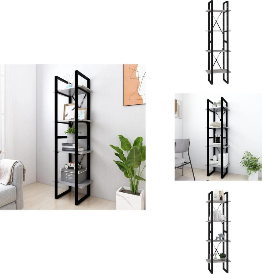 VidaXL Boekenkast met 4 schappen 40x30x140 cm bewerkt hout betongrijs - Foto 5
