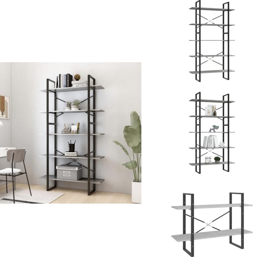 VidaXL Boekenkast Boekenkasten Kast Kasten Boekenkast met 5 schappen 100x30x175 cm bewerkt hout betongrijs