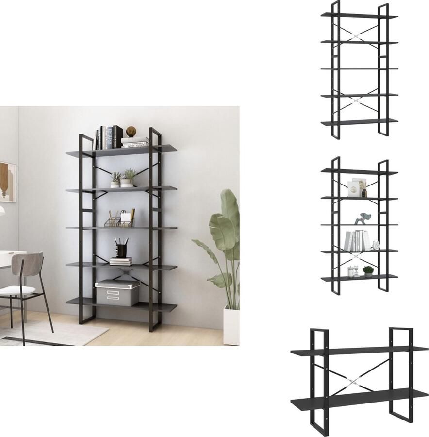 VidaXL Boekenkast Boekenkasten Kast Kasten Boekenkast met 5 schappen 100x30x175 cm bewerkt hout grijs