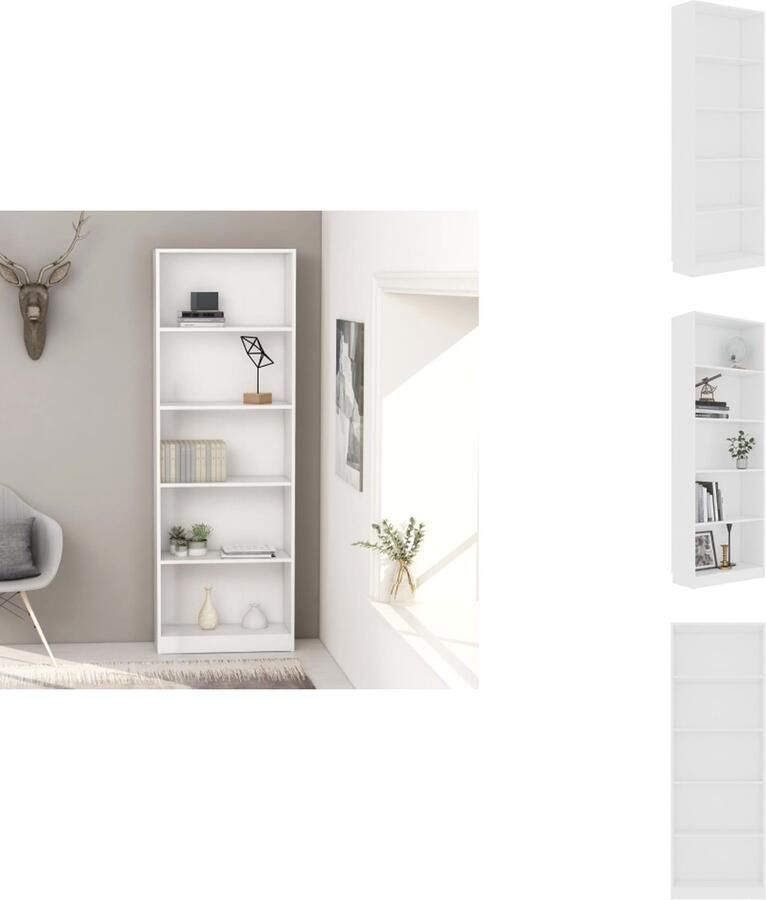 VidaXL Boekenkast Boekenkasten Kast Kasten Boekenkast met 5 schappen 60x24x175 cm bewerkt hout wit - Foto 2