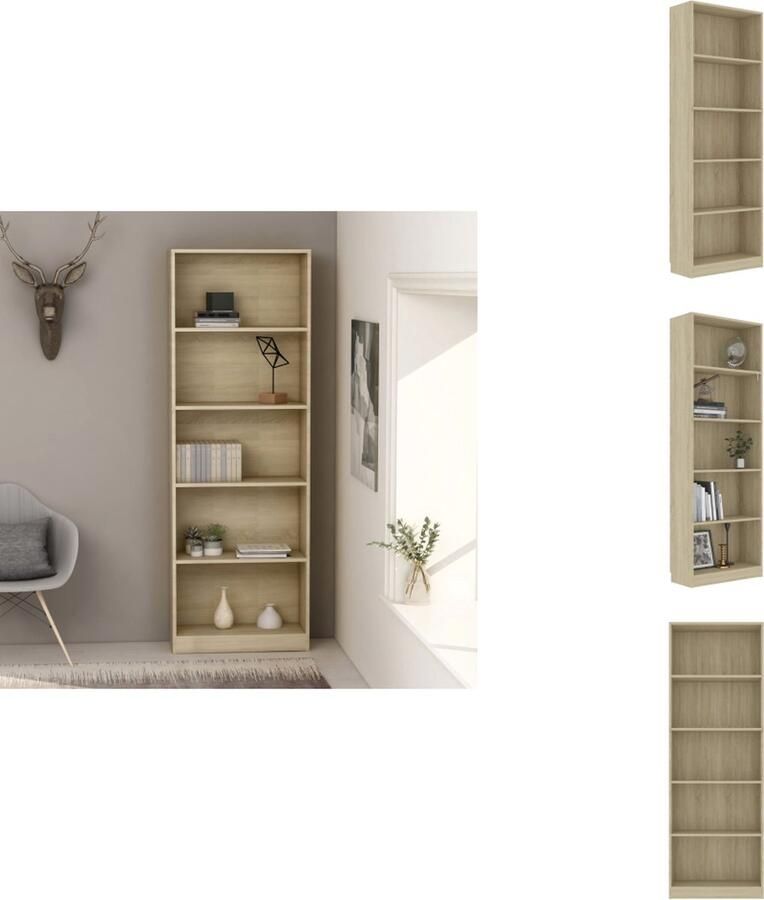 VidaXL Boekenkast Boekenkasten Kast Kasten Boekenkast met 5 schappen 60x24x175 cm bewerkt hout sonoma eik