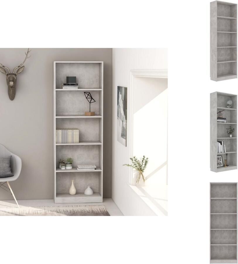 VidaXL Boekenkast Boekenkasten Kast Kasten Boekenkast met 5 schappen 60x24x175 cm bewerkt hout betongrijs