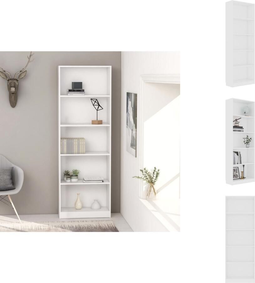 VidaXL Boekenkast Boekenkasten Kast Kasten Boekenkast met 5 schappen 60x24x175 cm bewerkt hout wit