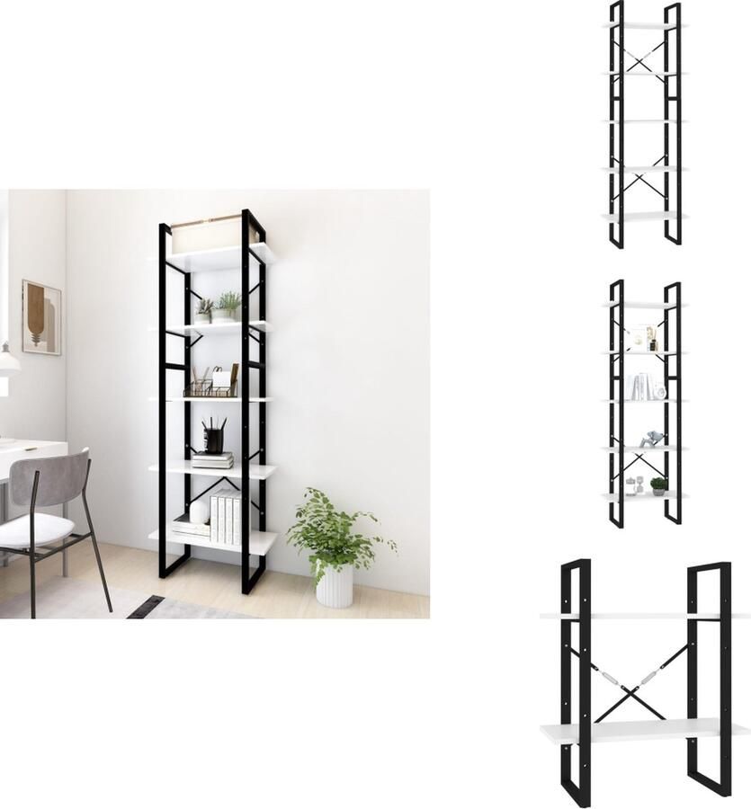 VidaXL Boekenkast Boekenkasten Kast Kasten Boekenkast met 5 schappen 60x30x175 cm bewerkt hout wit