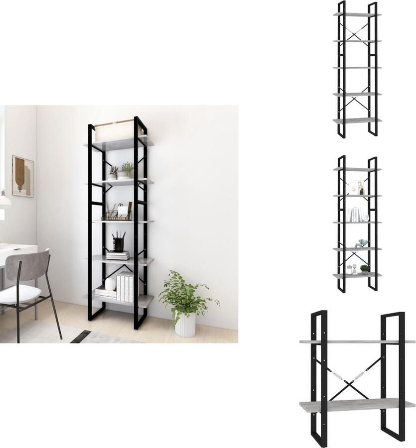 VidaXL Boekenkast Boekenkasten Kast Kasten Boekenkast met 5 schappen 60x30x175 cm bewerkt hout betongrijs