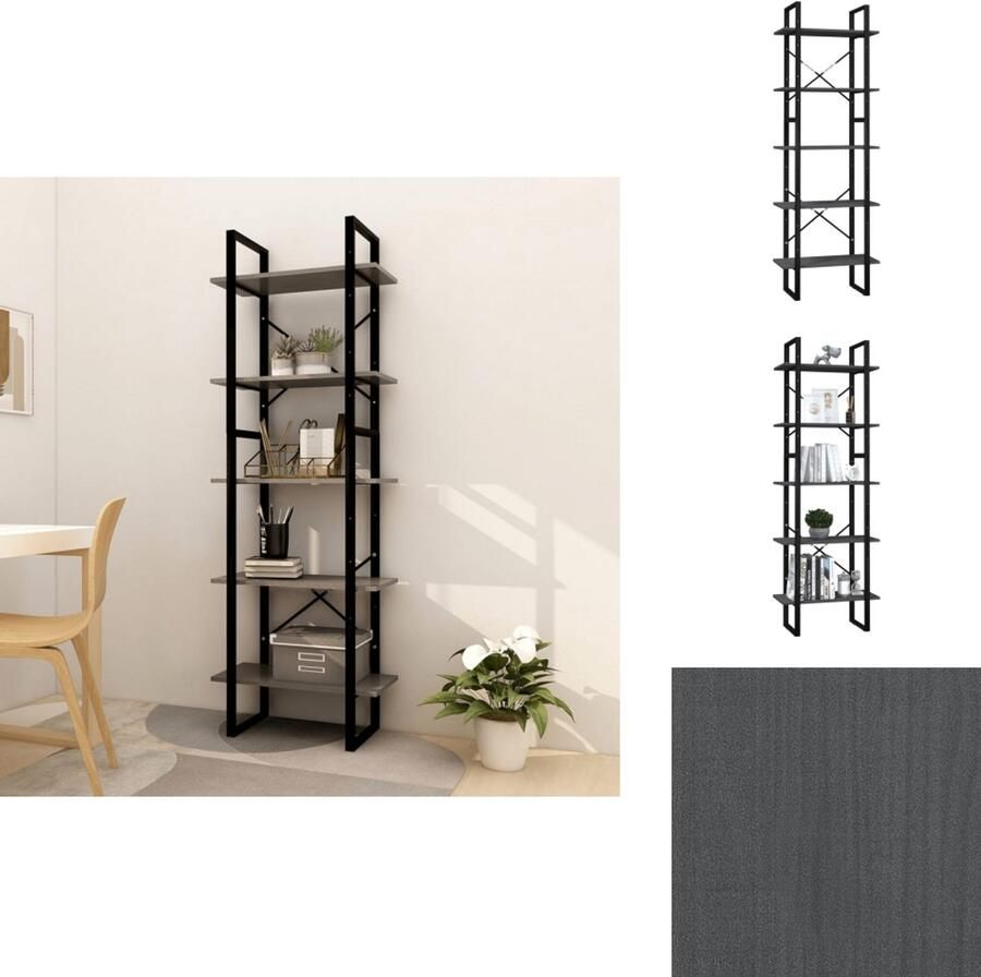 VidaXL Boekenkast Boekenkasten Kast Kasten Boekenkast met 5 schappen 60x30x175 cm massief grenenhout grijs