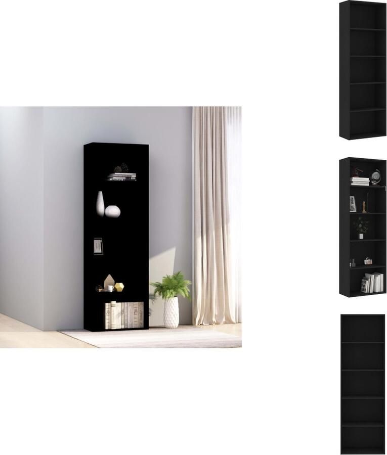 VidaXL Boekenkast Boekenkasten Kast Kasten Boekenkast met 5 schappen 60x30x189 cm bewerkt hout zwart