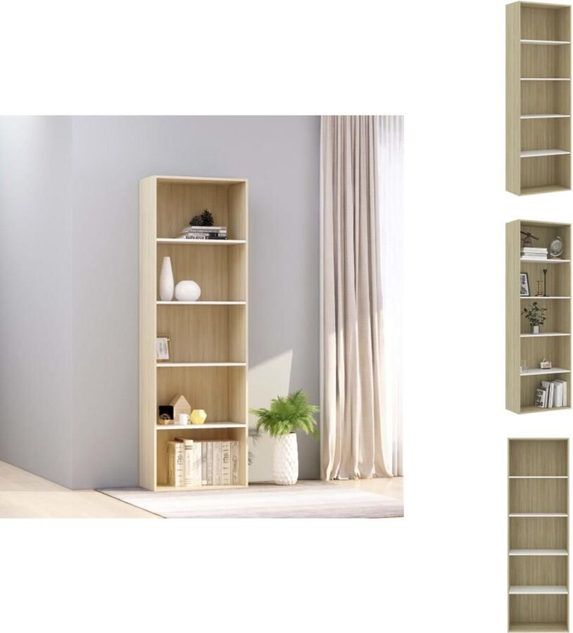 VidaXL Boekenkast Boekenkasten Kast Kasten Boekenkast met 5 schappen 60x30x189 cm hout wit en eikenkleur