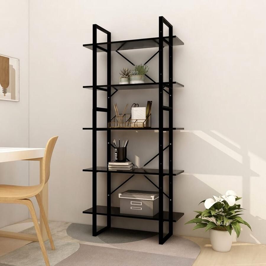 VidaXL Boekenkast Boekenkasten Kast Kasten Boekenkast met 5 schappen 80x30x175 cm bewerkt hout zwart