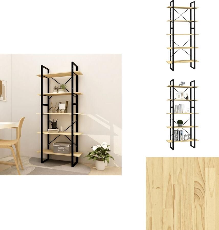 VidaXL Boekenkast Boekenkasten Kast Kasten Boekenkast met 5 schappen 80x30x175 cm massief grenenhout - Foto 2